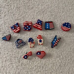 NWT Patriotic USA America Shoe Jibbets Fits Crocs Accessories Set of 12